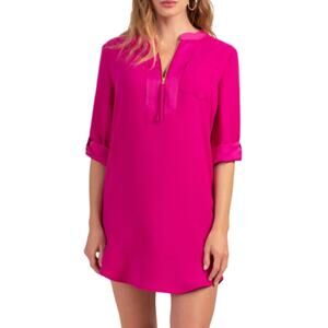 Trina Turk womens medium Kaiko 3/4 Sleeve Half-Zip mini dress lightweight crew